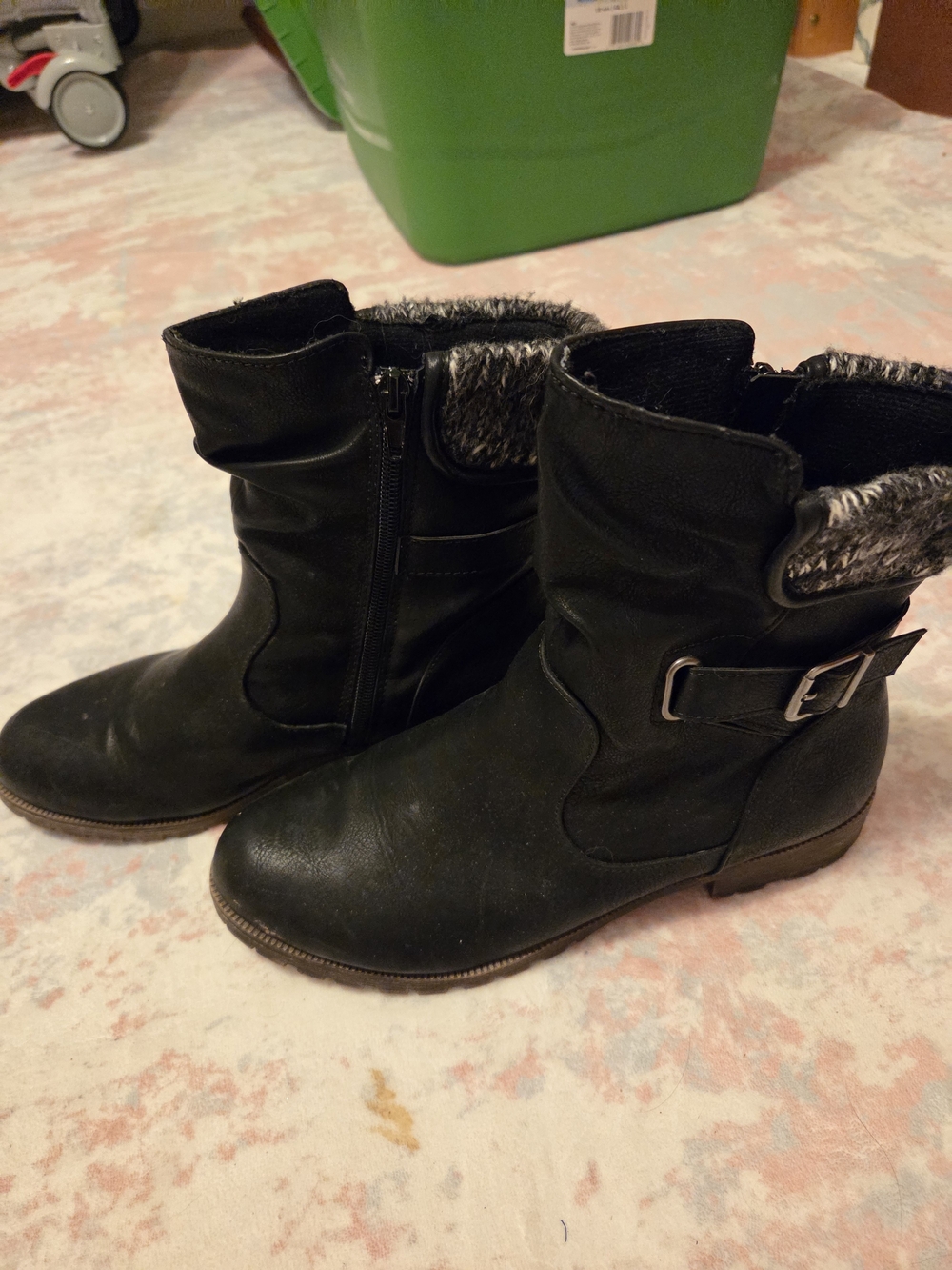 Jellypop Black Faux-Fur Trim Buckle Ankle Boots